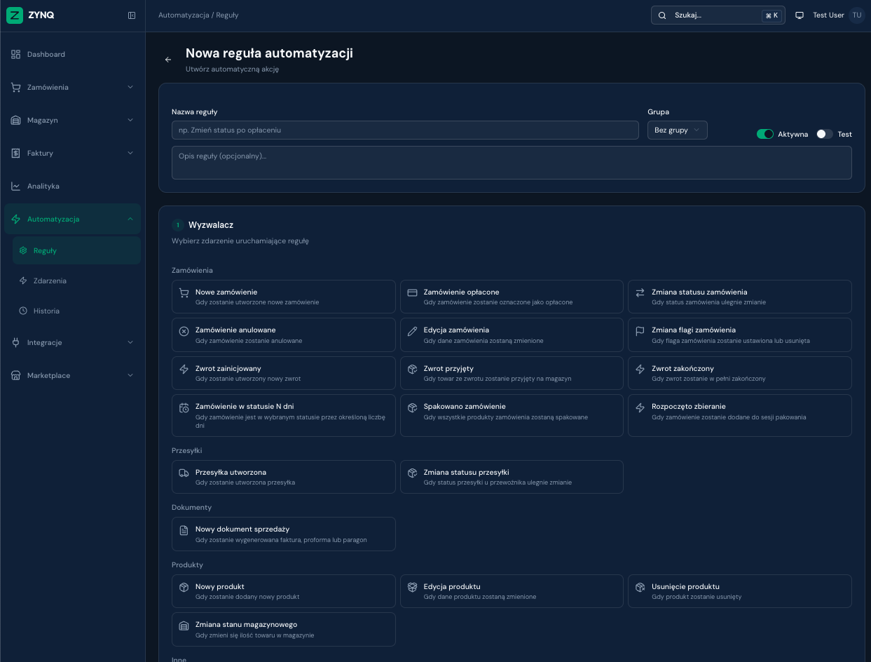 Automatyzacja — zrzut ekranu z aplikacji ZYNQ